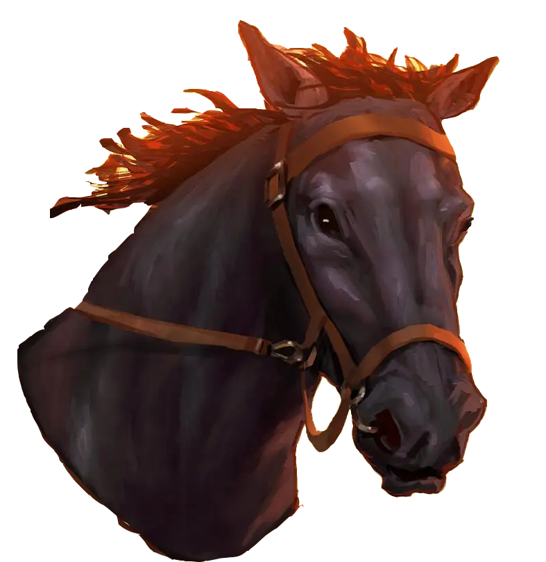 a cut out that looks like a sticker, of a black and brown horse's head