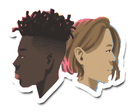 a sticker cutout of the two brothers, one with dark skin and one with light skin, from the book Black Brother, Black Brother.