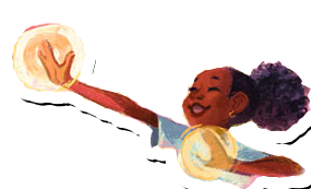 The young daughter from Soul Step, in a style that looks like a sticker
