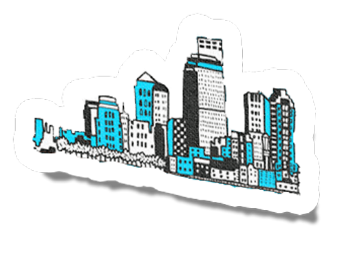 a sticker looking image of a slice of the New York City skyline as a sketch