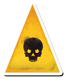 a sticker style image of a gold triangle with a black skull in the middle