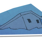 a sticker cutout look of a drawing of a house sticking out of water