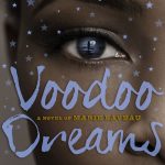 The book cover for Voodoo Dreams by Jewell Parker Rhodes, with a close up of half of an African American woman's face with small purple stars decorating the top half of the book cover